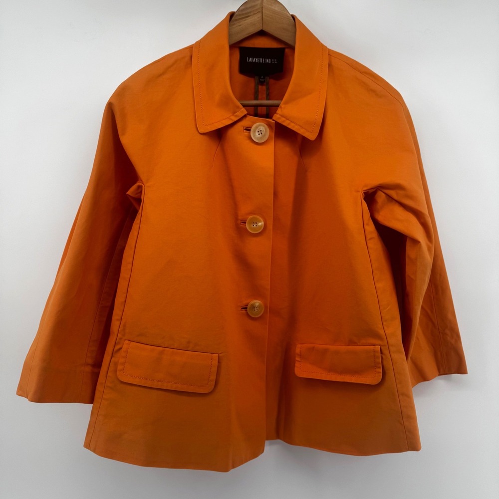 Lafayette 148 New York Orange Cotton Blend Button Front Jacket Petite P